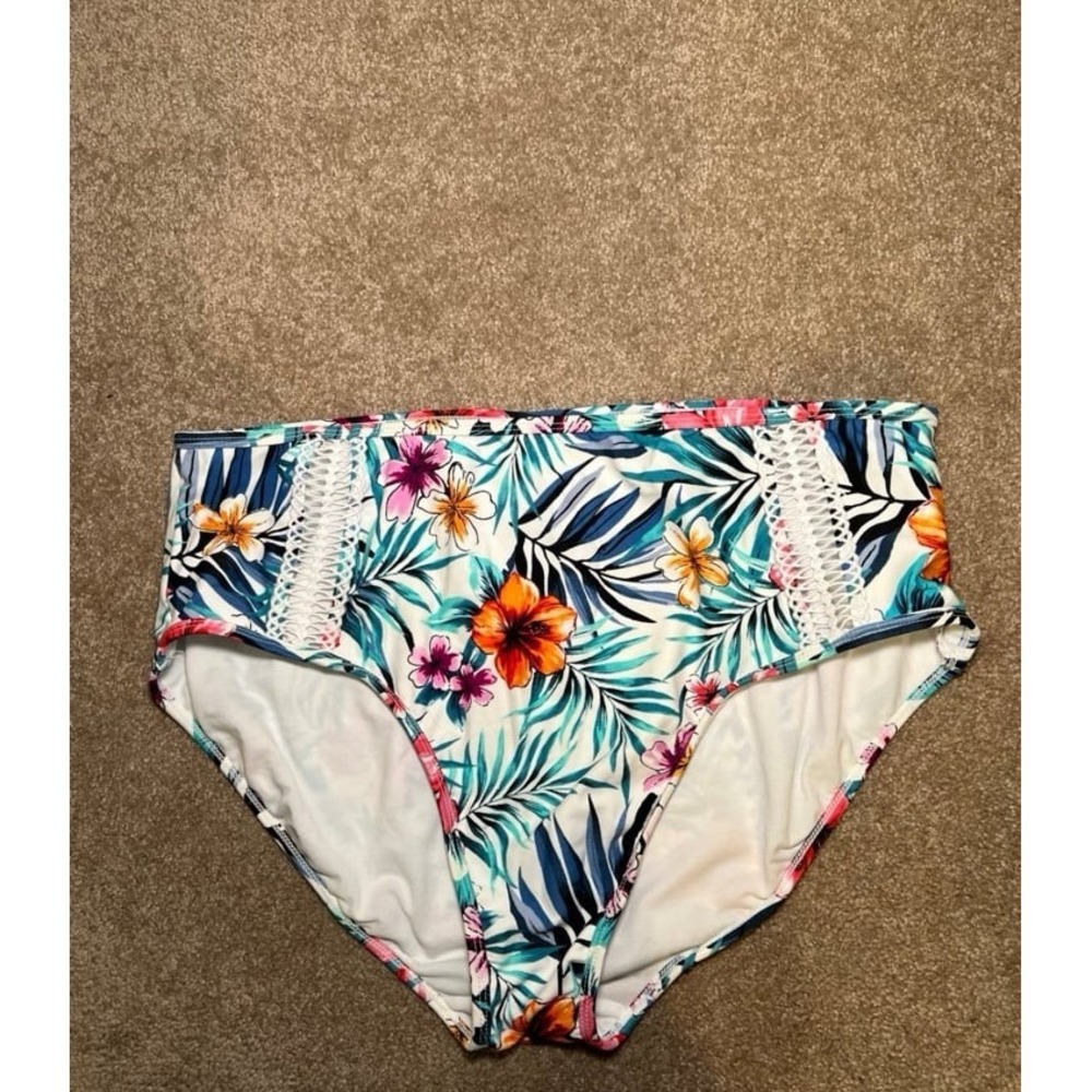 Time & Tru Women's Floral High Waist Bikini Bottoms Size 1X